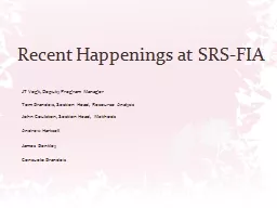 Recent Happenings at SRS-FIA
