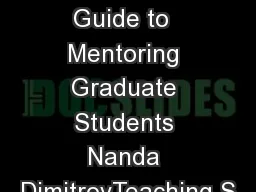 Western Guide to  Mentoring Graduate Students Nanda DimitrovTeaching S