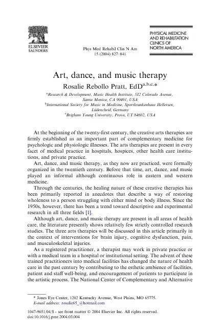 Art,dance,andmusictherapyRosalieRebolloPratt,EdDResearch&Development,M