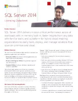 HUYHU Licensing Datasheet Product Overview SQL Server  delivers mission critical performance