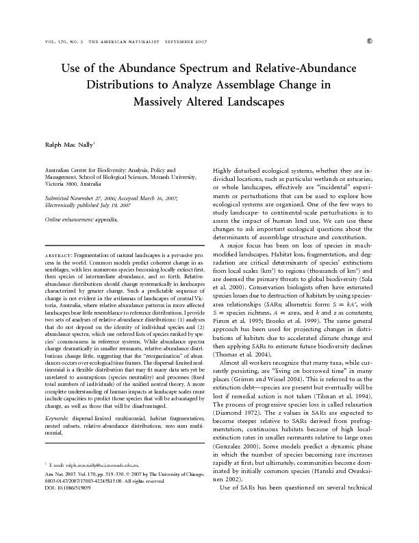 vol.170,no.3theamericannaturalistseptember2007UseoftheAbundanceSpectru