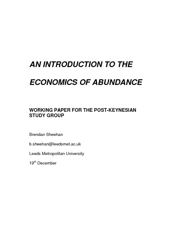 AN INTRODUCTION TO THEECONOMICS OF ABUNDANCEWORKING PAPER FOR THE POST