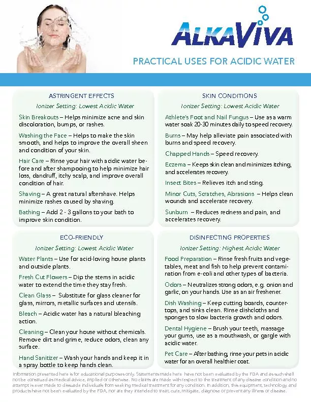 PRACTICAL USES FOR ACIDIC WATERInformation presented here is for educa