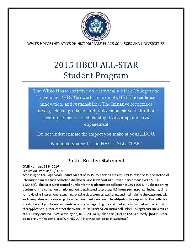 WHITE HOUSE INITIATIVE ON HISTORICALLY BLACK COLLEGES AND UNIVERSITIES