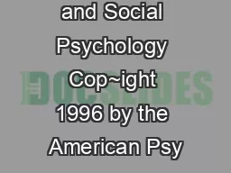 of Psrsonality and Social Psychology Cop~ight 1996 by the American Psy