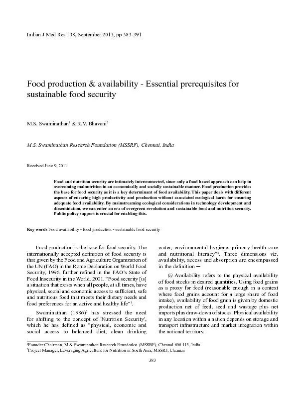 Food production & availability - Essential prerequisites for