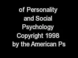 of Personality and Social Psychology Copyright 1998 by the American Ps