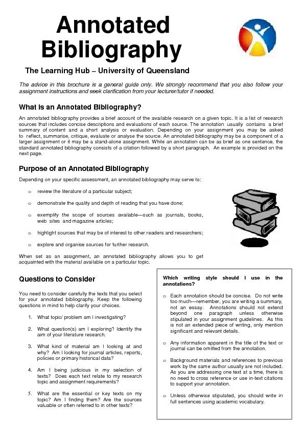 AnnotatedBibliographyThe Learning Hub  University of Queensland
...