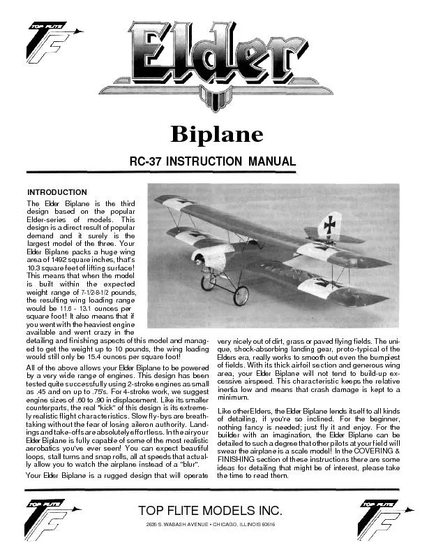 BiplaneRC-37 INSTRUCTION MANUALINTRODUCTIONThe Elde Biplane i the thir