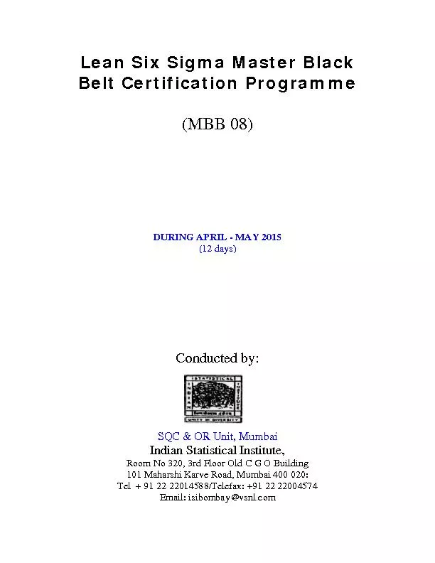 Lean Six Sigma Master Black BeltCertification Programme(MBB 0DURING AP