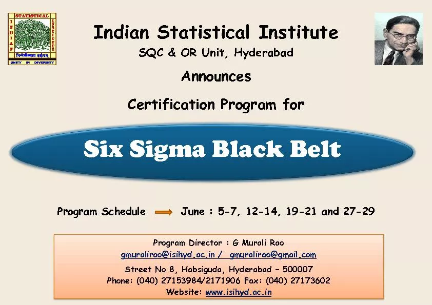 Indian Statistical InstituteSQC & OR Unit, HyderabadAnnounceCertificat