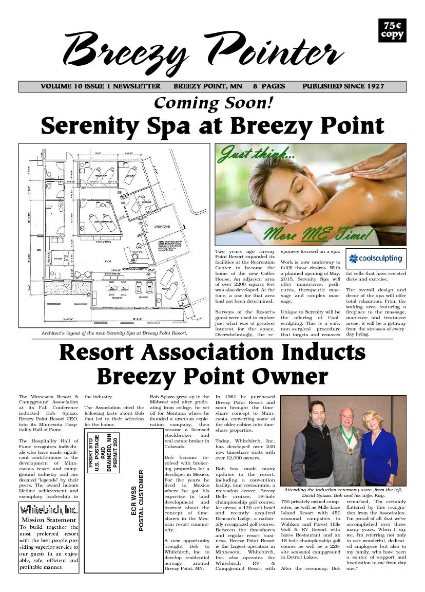 Resort Association InductsBreezy Point OwnerVOLUME 10 ISSUE 1 NEWSLETT