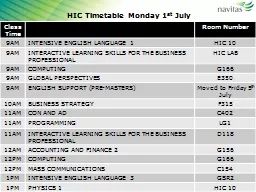 HIC Timetable Monday 1