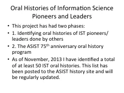 Oral Histories of Information Science Pioneers and Leaders
