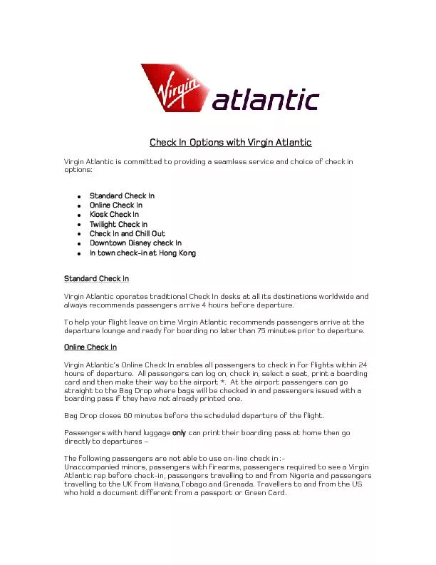 Check In Options with Virgin Atlantic