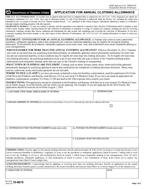 VA FORM JUNE 201510-8678Page 1 of 2
