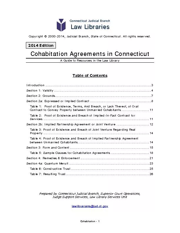 Edition Cohabitation Agreements in Connecticut A Guide to Resources in