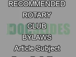RECOMMENDED ROTARY CLUB BYLAWS Article Subject Page Definitions