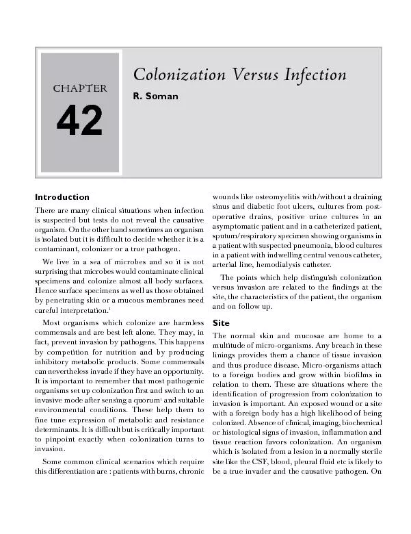 Colonization Versus Infection