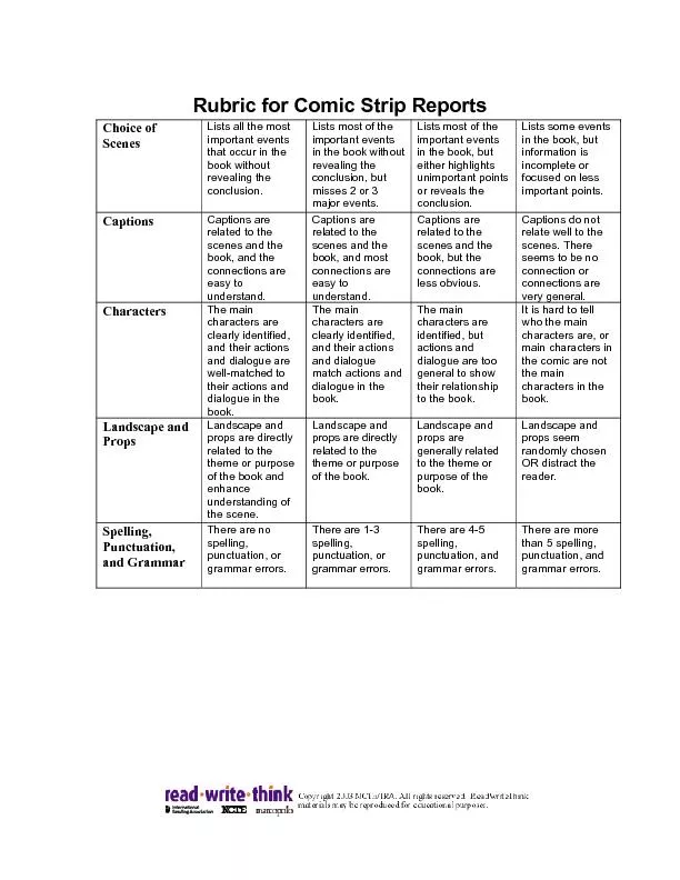 Rubric for Comic Strip Reports