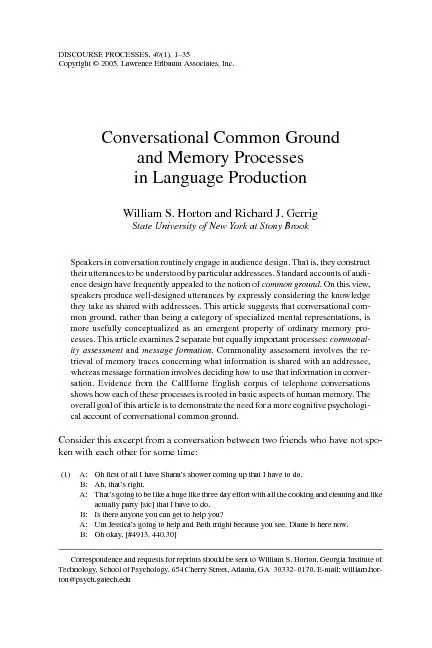 Conversational Common GroundWilliam S. Horton and Richard J. GerrigSta
