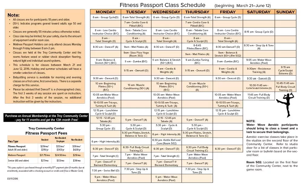Fitness Passport Class Schedule