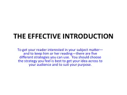 THE EFFECTIVE INTRODUCTION