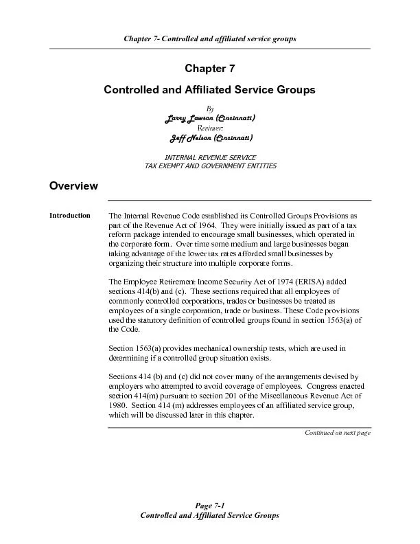 Chapter 7- Controlled and affiliated service groups