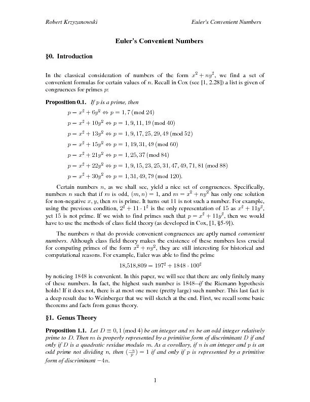 Robert Krzyzanowski           Euler's Convenient Numbers     Euler's C
