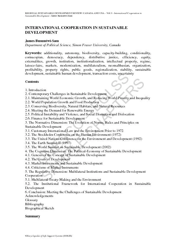 REGIONAL SUSTAINABLE DEVELOPMENT REVIEW: CANADA AND USA 