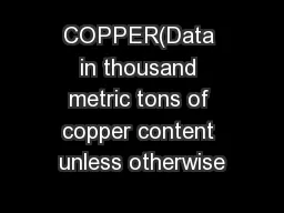 COPPER(Data in thousand metric tons of copper content unless otherwise
