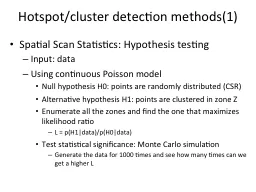 Hotspot/cluster detection methods(1)