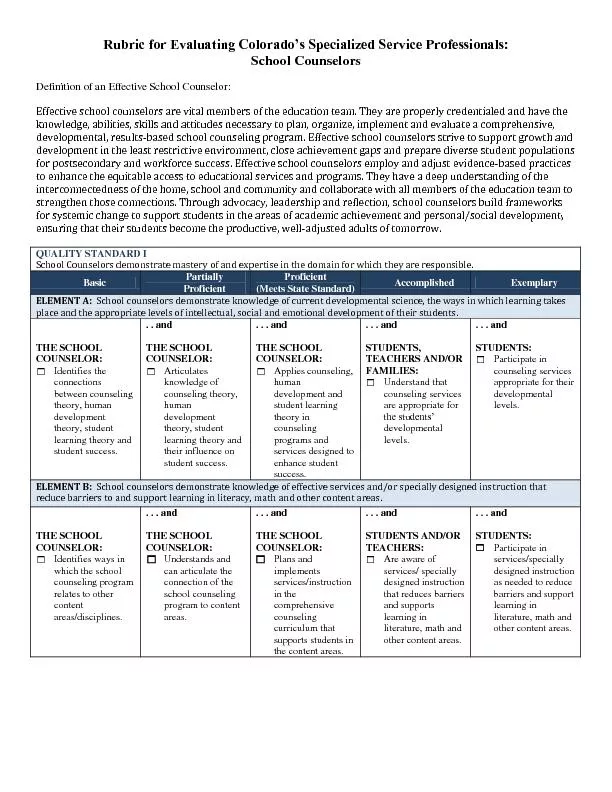 Rubric for Evaluating Colorado’s Specialized Service Profession