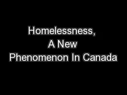 Homelessness, A New Phenomenon In Canada