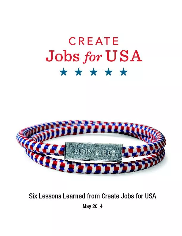 Six Lessons Learned from Create Jobs for USA