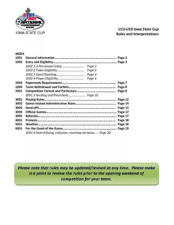 Iowa State CupRules and InterpretationsINDEXGeneral InformationPage 2