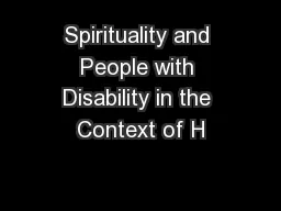 Spirituality and People with Disability in the Context of H