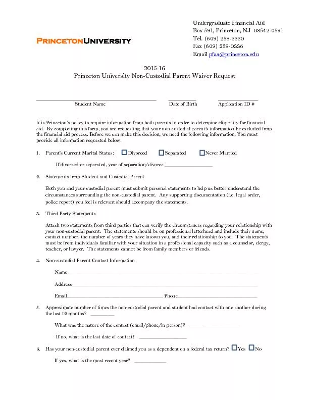 201Princeton University Nonustodial Parent Waiver Request_____________