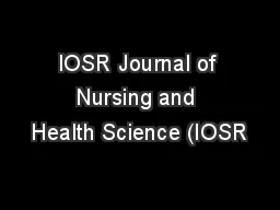 IOSR Journal of Nursing and Health Science (IOSR