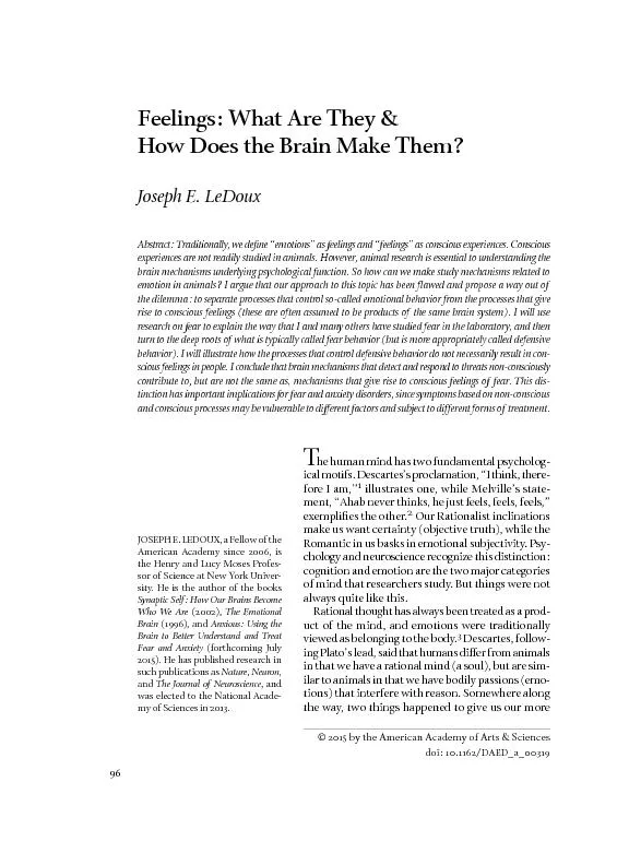 Feelings: What Are They &How Does the Brain Make Them?Joseph E. LeDoux