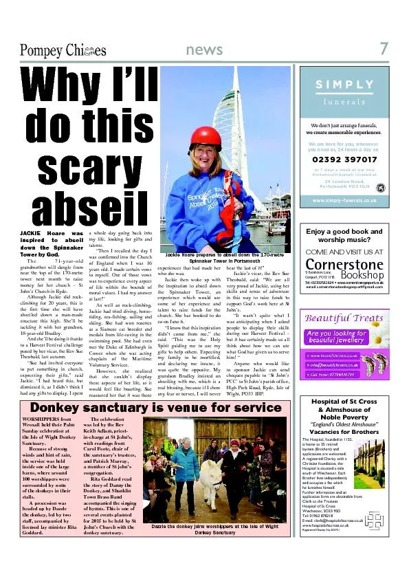 JACKIE Hoare was inspired to abseil down the Spinnaker Tower by God.Th