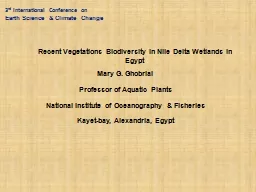 Recent Vegetations Biodiversity in Nile Delta Wetlands in E