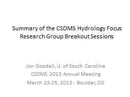 Summary of the CSDMS Hydrology Focus Research Group Breakou