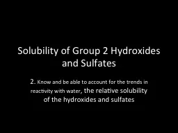 Solubility of Group 2 Hydroxides and Sulfates