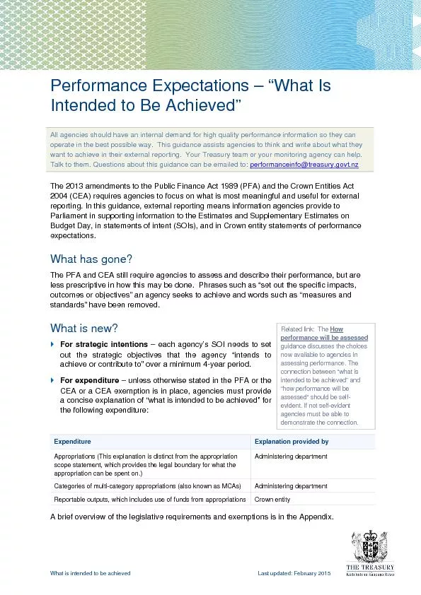 What is intended to be achieved Last updated: February 2015