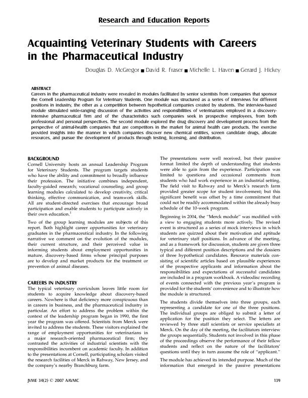 ResearchandEducationReportsAcquaintingVeterinaryStudentswithCareersint