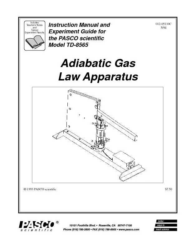 1993 pasco scientific 7 50adiabatic gaslaw apparatus