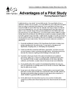 ONE IN A SERIES OF R P TIPS FROM THE Planning Research Papers 7A pilot