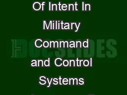 Communication Of Intent In Military Command and Control Systems Lawrence G
