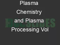 Plasma Chemistry and Plasma Processing Vol
